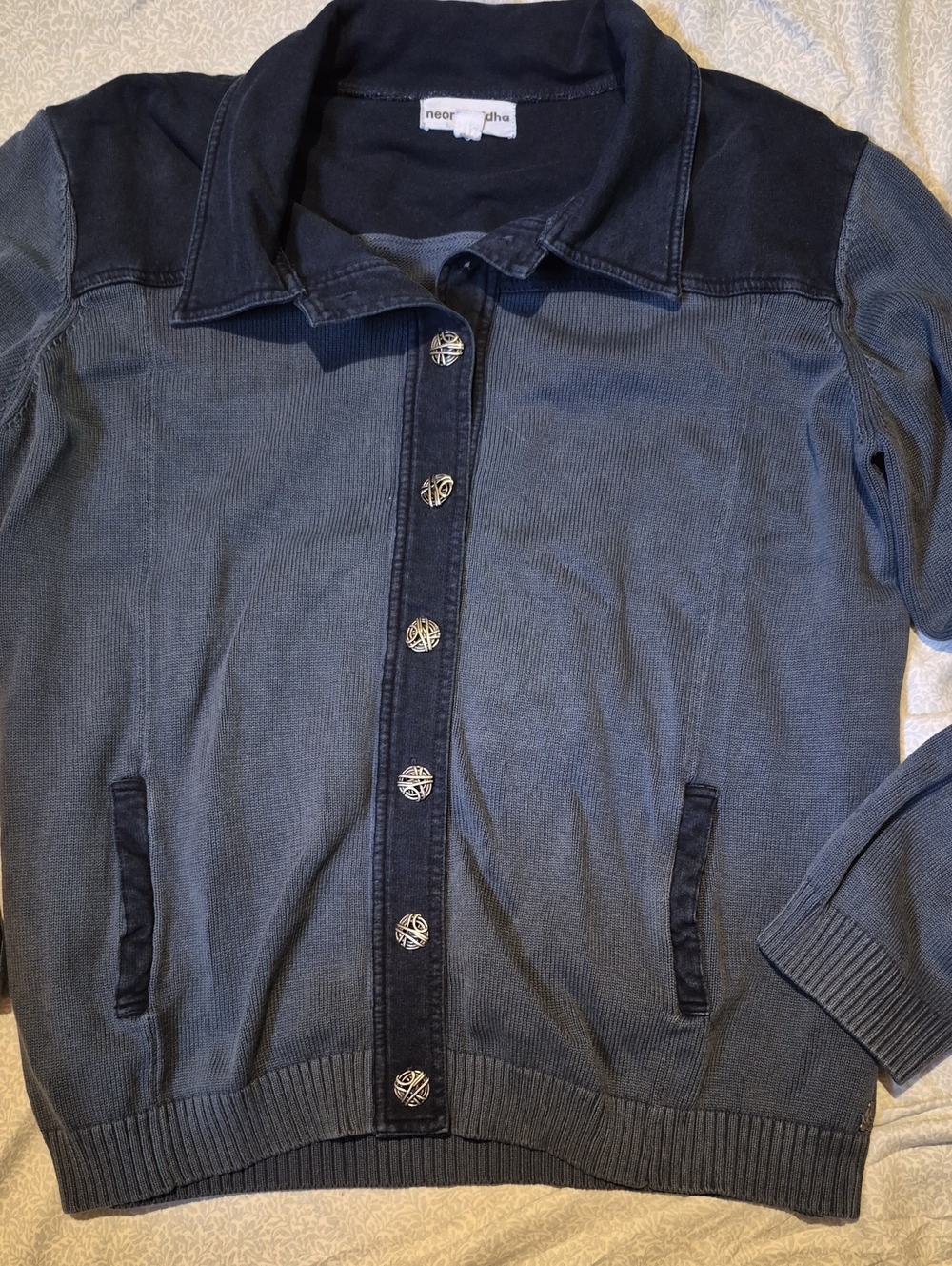 neon buddha Navy and Dark Blue Button-Up Jean Jacket